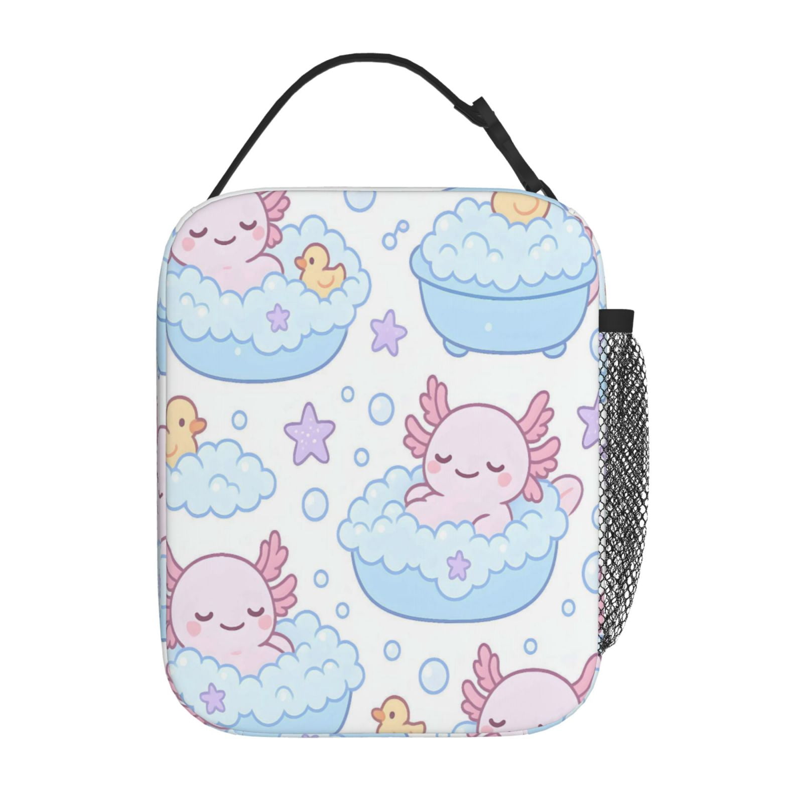 Lunch Bag For Women Men Insulated Portable Lunch Box Bento Box Office Picnic Travel Cooler Bag Bubble Bath Axolotls - Pastel Daydream