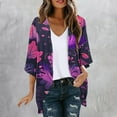 thumbnail image 2 of Meichang Womens Lightweight Cardigan Puff Sleeve Floral Print Kimono Cardigan Open Front Chiffon Cardigans Loose Beach Cover Up, 2 of 6