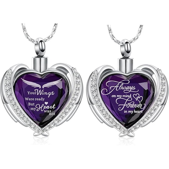 2 Pack Heart Cremation Jewelry Heart Urn Necklace for Ashes Human / Pet Ash Necklace Crystals Urns for Women Memorial Locket Keepsake