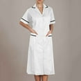 thumbnail image 2 of Yteetum Women's Scrub Dresses Solid Color Double Pocket Split Button Patchwork Lapel Caregiver Nursing Dress Nurse Work Midi Dress Uniform, 2 of 7