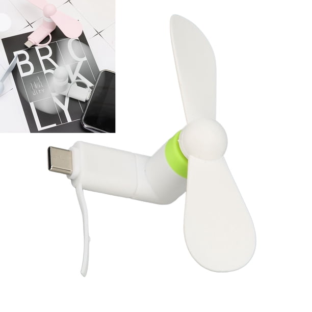 Mini ventilador para teléfono celular bajo nivel de ruido seguro ligero TPE hoja desmontable de metal suave brisa ventilador para teléfono 2 en 1 blanco para viajes ANGGREK Otros