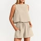 thumbnail image 2 of Conjunto de dos piezas de pantalones cortos holgados de cintura alta sin mangas en color liso para mujer, ideal para la primavera y el verano: elegante, transpirable y fácil de combinar., 2 of 5