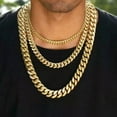 thumbnail image 3 of Miami Cuban Link Bracelet Chain Combo Set 18K Gold Plated Stainless Steel Gift, 3 of 9
