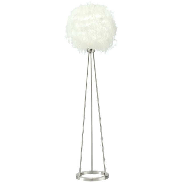 ACME Theodosia Feather Floor Lamp in White and Nickel