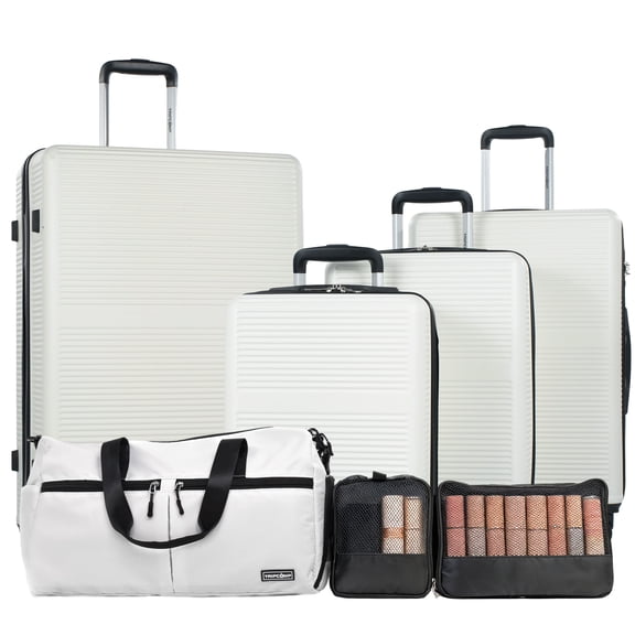 Tripcomp 7-Piece Hardside Luggage Set with TSA Lock Lightweight ABS+PC Suitcase (16/20/24/28 Inch) with 360° Silent Spinner Wheels, Duffel Bag and 2 Packing Cubes (White)