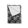 thumbnail image 2 of Dahlia Soft Flannel Fleece Blanket, Monochrome Style Blooms Pattern with Sketch Style Campanula Herbs Exotic Leaf, Cozy Plush for Indoor and Outdoor Use, 70" x 90", Black and White, by Ambesonne, 2 of 5