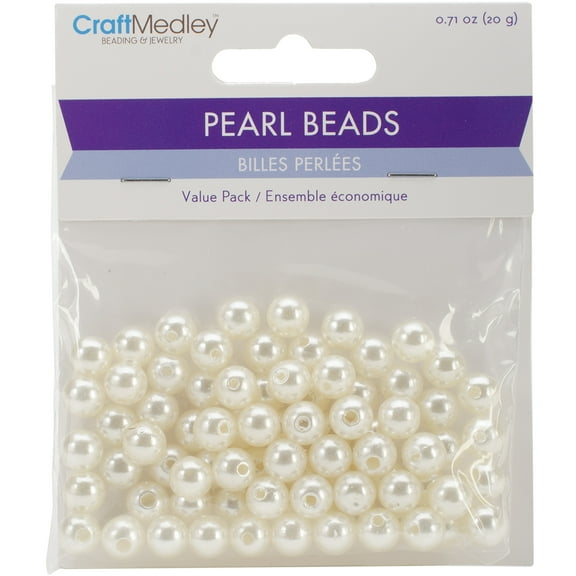 Craft Medley Pearl Acrylic Beads - Ivory, 8 mm, Package of 80