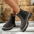 thumbnail image 3 of Rokment Women's Platform Chelsea Boots Classic Fashion Suede Chunky Heel Slip on Mid Calf Combat Ankle Booties Winter Fall, 3 of 6