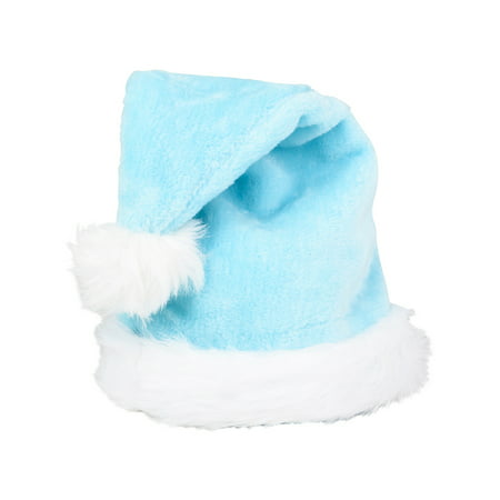Christmas Light Blue Plush Faux Fur Trim Santa Hat Costume Accessory