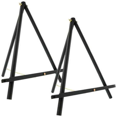 U.S. Art Supply 20" Black Wood Display Stand A-Frame Artist Easel (Pack of 2) - Adjustable Wooden Tripod Tabletop Holder