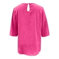 thumbnail image 4 of MIXUE Boho Tops For Women Summer Solid Color Round Neck Short Sleeve Casual Soft Pullover Shirts For Women T Shirts Daily-Wear,Pink,M, 4 of 5