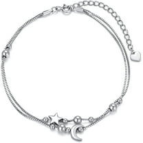 SISGEM Gift Star and Moon Sun Layered Anklet 925 Sterling Silver for Women Adjustable Beads Anklet Bracelet Crescent Beach Foot Chain 10 Inch Charm Jewelry Gifts