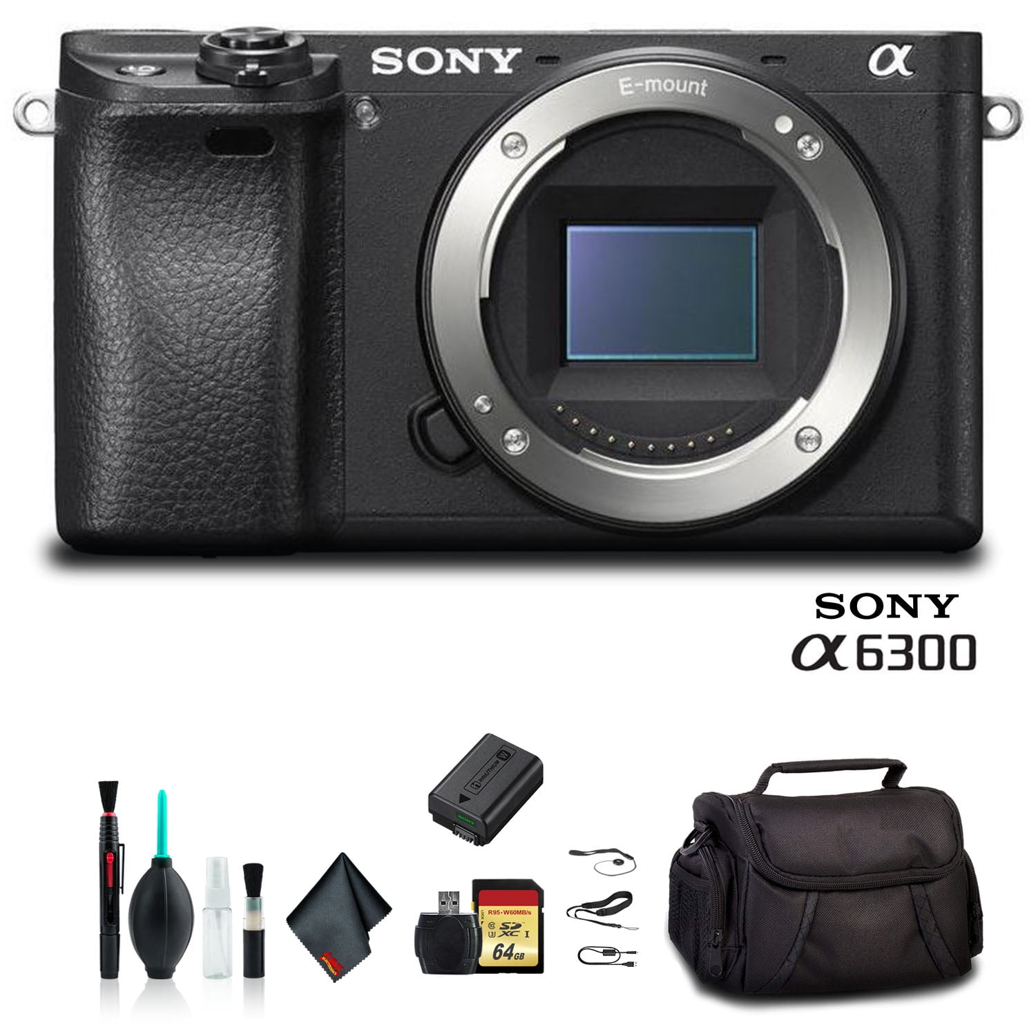 Sony Alpha a6300 Mirrorless Camera Black ILCE6300/B +Soft Bag 64GB Memory Card (International Model)