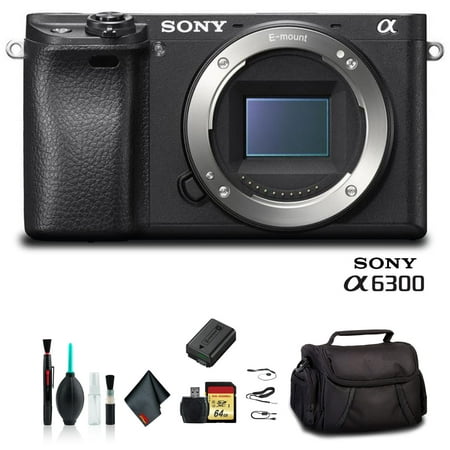 Sony Alpha a6300 Mirrorless Camera Black ILCE6300/B +Soft Bag, 64GB Memory Card,