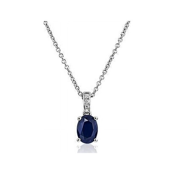 2.20 Ct Round Cut Beautiful Real Diamond Blue Sapphire Solitaire Necklace for Ladies Solid 14K White Gold With 18 inches Chain