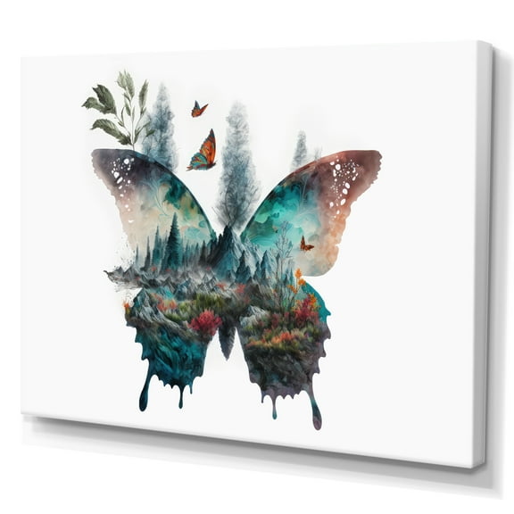 Designart Double Exposure Of A Butterfly With Nature Landscape II Canvas Wall Art