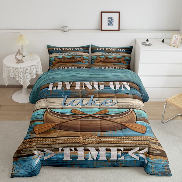 Erosebridal Rustic Farmhouse Bedding Queen Comforter Set, Sailboat Down Comforter, Paddle Decor, Breathable 3pcs