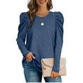 thumbnail image 1 of Top de corte informal para mujer, Top con cuello redondo y mangas abullonadas, Top transpirable de Color puro para ir de compras, 1 of 6