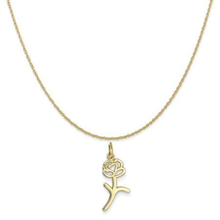 14k Yellow Gold Rose Charm on a 14K Yellow Gold Rope Chain Necklace, 16"