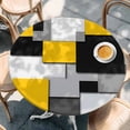 thumbnail image 3 of Yellow Black Patchwork Round Fitted Table Cover Abstract Retro Art Waterproof Table Cloth with Elastic Edge Wipeable Tablecloth for Picnic Camping Party Fits 36"-44" Diameter, 3 of 8