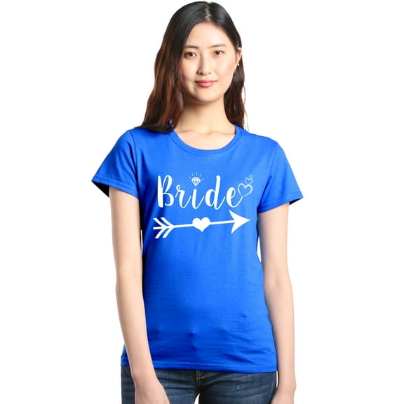 Shop4Ever Women's Bride Heart Arrow White Bridal Wedding Graphic T-Shirt XX-Large Royal Blue