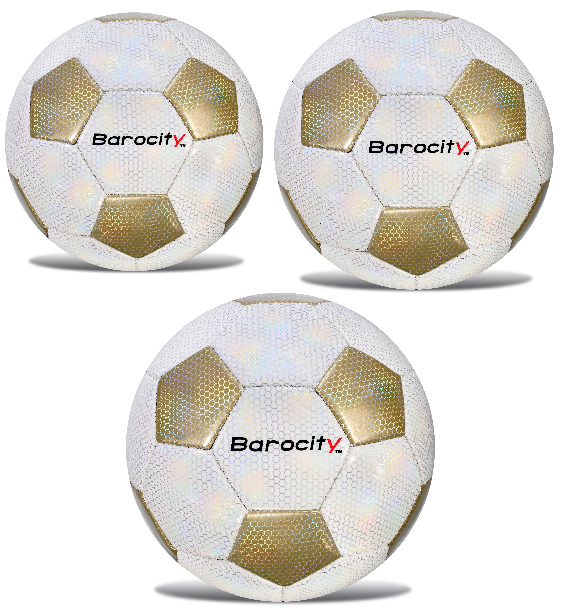 Barocity Iridescent Soccer Balls Set of 3 Classic White and Gold