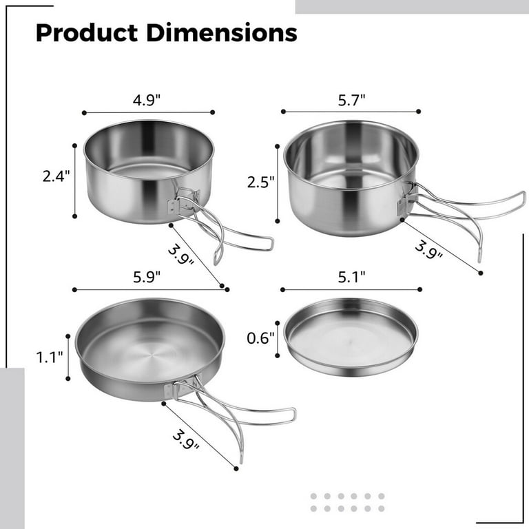 4 PCS Camping Cookware Set, Portable Lightweight Stainless Steel Pots with  Storage Bag, Stackable Cooking Pot Pan Plate Set for Mountaineering,