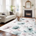 thumbnail image 2 of 5'x7' Area Rugs, Teal Pink Spring Floral Indoor Outdoor Area Rug for Living Room Bedroom, Summer Botanical Watercolor Washable Bathroom Rugs Kitchen Floor Carpet Mats Home Decor Aesthetic, 2 of 8