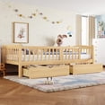 thumbnail image 3 of Bellemave Twin XL Montessori Bed with Storage Drawers and Guardrail, Wood Twin XL Low Profile Floor Bed Frame with Door, Daybed with Fence and Slat Support, Natural, 3 of 8