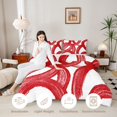 thumbnail image 4 of Castle Fairy Abstract Curved Brush King Size Comforter Sets 3pcs,Watercolor Ring Stripes Comforters King Size,Red White,Reversible,1 Comforter and 2 Pillowcases, 4 of 6