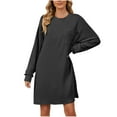 thumbnail image 3 of Jinhomg Lounge Dress for Women Loose Fit Comfy Long Sleeve Midi Sleep Dresses Casual Solid Nightgowns Oversized Sleepwear with Pocket Summer Saving Black XXL, 3 of 7