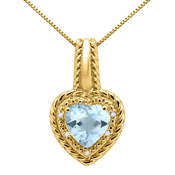 Mauli Jewels Engagement Necklace for Women 1.85 Carat Heart Shaped Aquamarine and Diamond Pendant 4-prong 10K Yellow Gold|Silver Chain