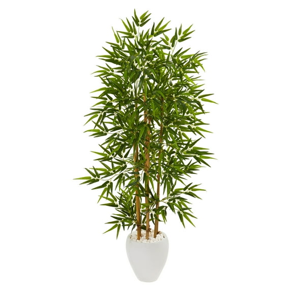 Nearly Natural 63in. Bamboo Artificial Tree in White Planter