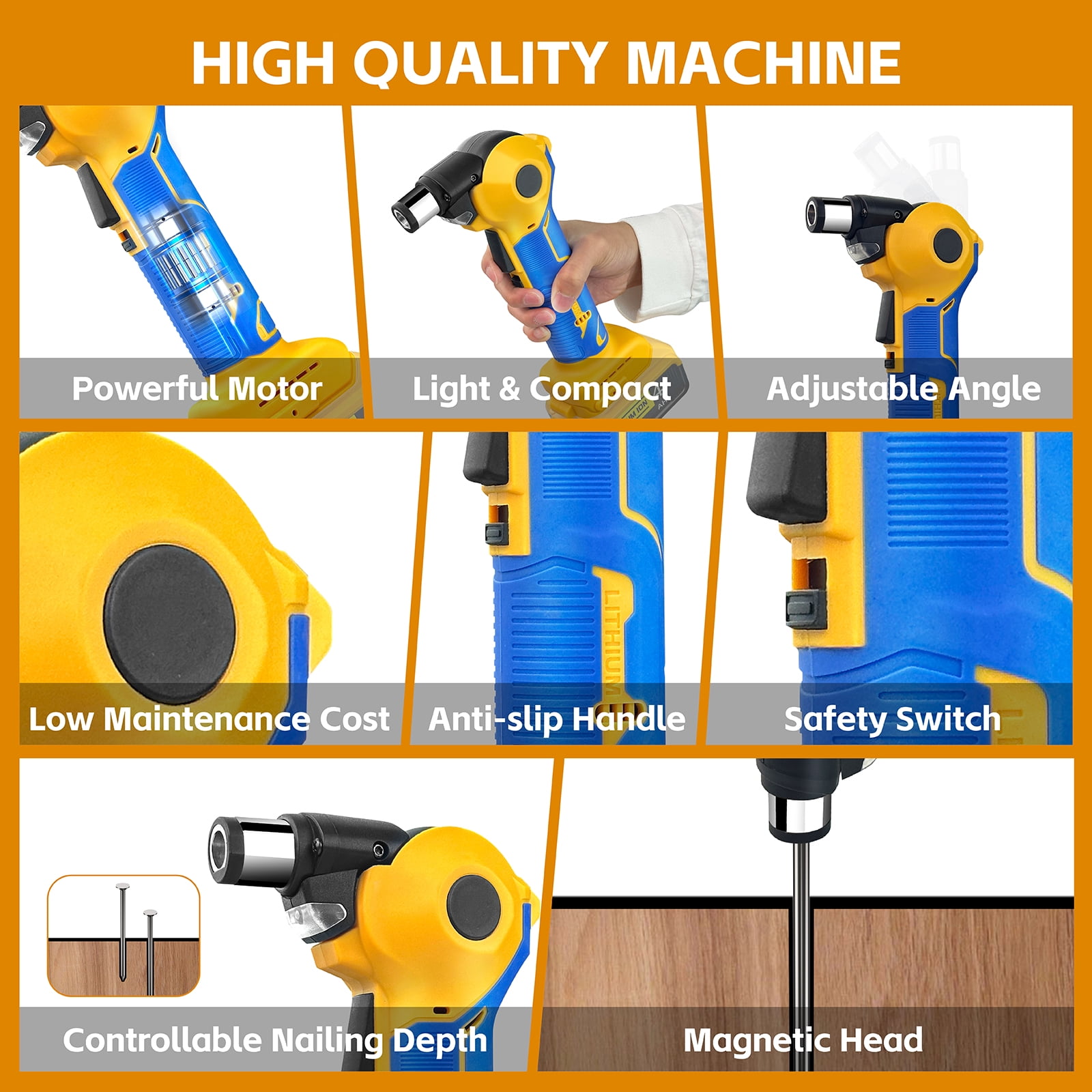 Cordless Palm Nailer Compatible with Dewalt 20V Max Battery(NO Battery), Auto Hammer with Magnetic Collet, 14000 RPM, Brushless Power Nailer for Joist Hangers, Tight Spaces