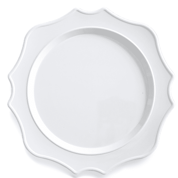 " OCCASIONS " 10 Pieces Round 13.25'' Round, Party Decoration Disposable Charger Plates (Scalloped Imperial Plain White)