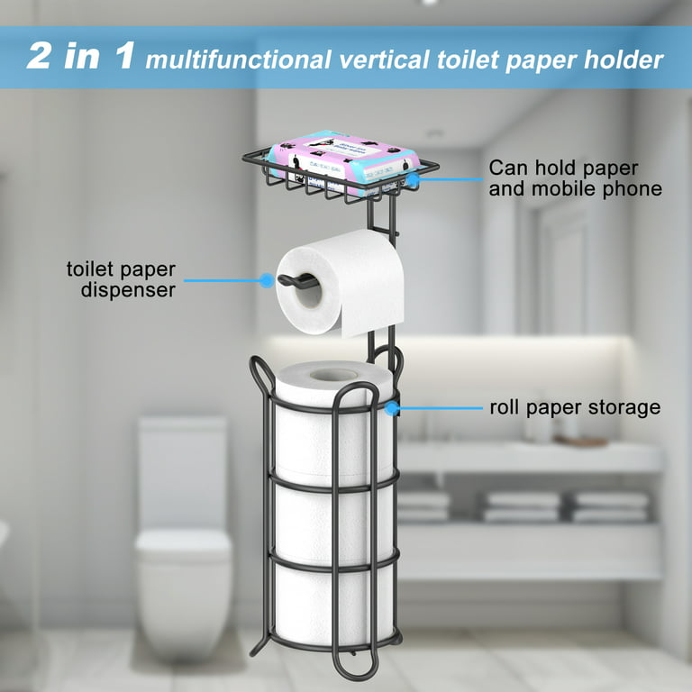 Freestanding Toilet Paper Holder Stand with Shelf Toilet Tissue