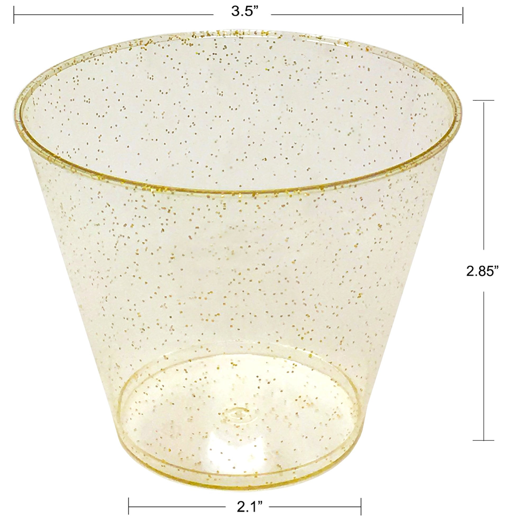 Chateau Fine Tableware 100 Pack 9oz Plastic Cups Gold Glitter with A Gold Rim - Premium Disposable Party Cups - Elegant and Classy Sturdy Cups