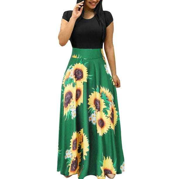 Tailored - Tailored Women Summer Short Sleeve Sunflower Print Sundress ...