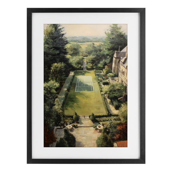 Stupell Industries Vintage Tennis At The Manor Black Framed Print Under Glass, design by Petal Prints Design