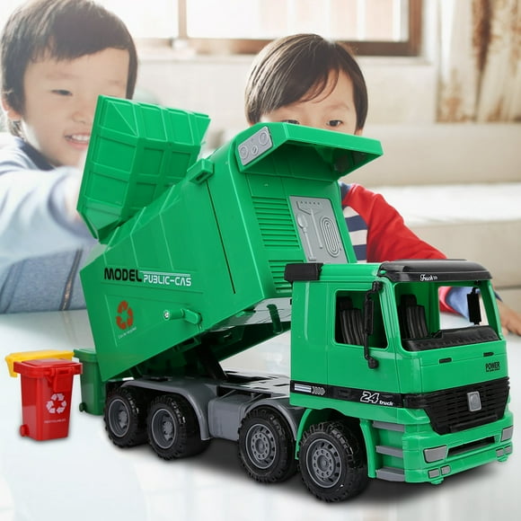 Friction Powered Garbage Truck Toy, Simulation Inertia Sanitation Garbage Waste Truck Model Toys With Three Trash Recycling Clean Trash Rubbish Transport Truck Gift For Kids Boys