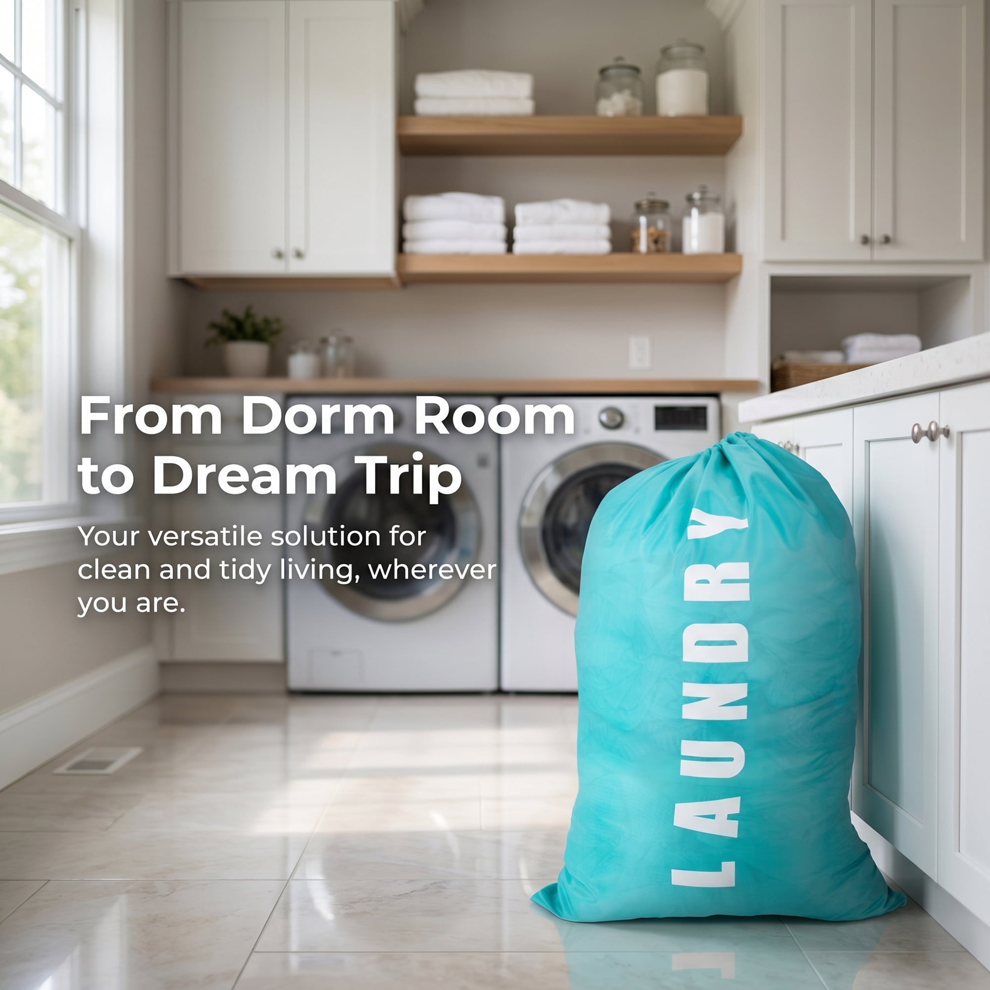 Unique Bargains 2Pcs Waterproof Wet Dry Travel Laundry Bag Green-White 24" x 36.2"