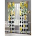 thumbnail image 3 of Sheer Curtains 84 inches Long 2 Panels Set Gingham Farmhouse Light Filtering Sheer Drapes Rod Pocket Window Curtains for Living Room/Bedroom, Lemon Black White Plaid Leaves Yellow Black, 3 of 8