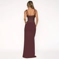 thumbnail image 3 of Women's Sexy Halter Neck Backless Satin Maxi Dress High Split Graduation Evening Gown, 3 of 5