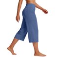 thumbnail image 5 of MLQIDK Pedal Pushers for Women Yoga Capri Pants Trendy Summer Elastic Waist Knee Length Leggings Dressy Casual Yoga Capris with Pockets Dark Blue L, 5 of 6