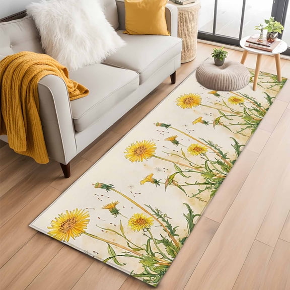 Yellow Floral Botanical Kitchen Runner Rug 2x6 Washable Runners for Hallway Non Slip Farmhouse Watercolor Flower Large Area Rug Indoor Floor Carpet for Bathroom Laundry Entryway Bedroom Living Room