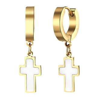 Minimalist Cross & Hollow Star Hoop Earrings For Women - Vintage Dangle Huggie Earrings, Alloy, Party Jewelry