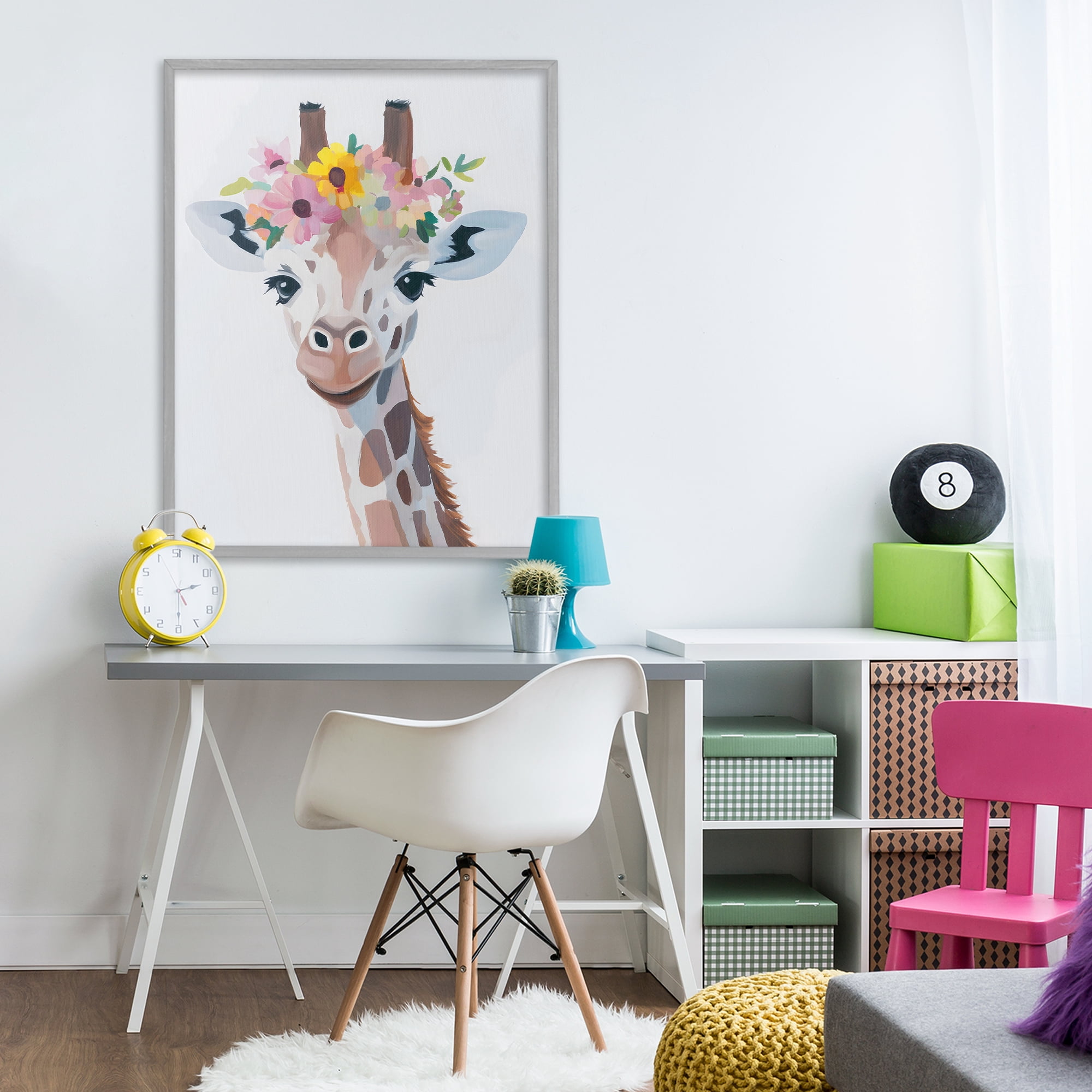 Stupell Industries Flower Crown Giraffe Gray Framed Giclee Art, design by The Prints Vibe