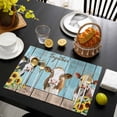 thumbnail image 3 of Farmhouse Cow Placemats Set of 4, Cabin Sunflowers Animals Blue Wooden Grain Placemats for Dining Table, Place Mats for Kitchen Tabletop, Waterproof Wipeable Dining Table Mats Set, 3 of 9