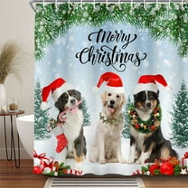 Christmas Funny Dog Shower Curtain, Merry Christmas Tree Winter Snowy Forest Snowflake Shower Curtain for Bathroom, Winter Farmhouse Holiday Decor, Durable Waterproof Fabric,-72"X72"inch