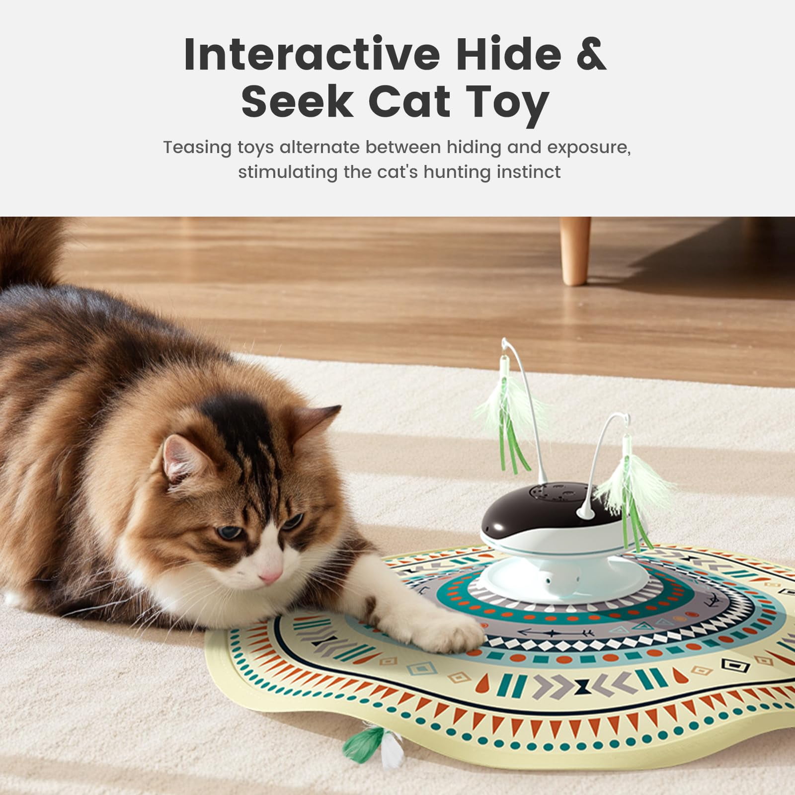 Cat Toys Chargeable 5in1 And Seek Automatic Interactive  Chirping Moving Ambush Track Balls Indoor Exercise Kicker 24 Inch Cover For All Breeds Boho Style - Beige